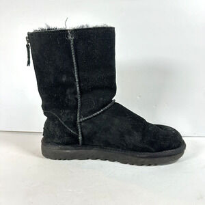 UGG Classic Short Zip Black Boots Women's Size 9‎ Suede Wool Lined GUC